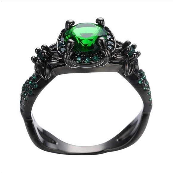 Emerald Color 10Kt Black Gold Filled CZ Ring - Picture 5 of 6